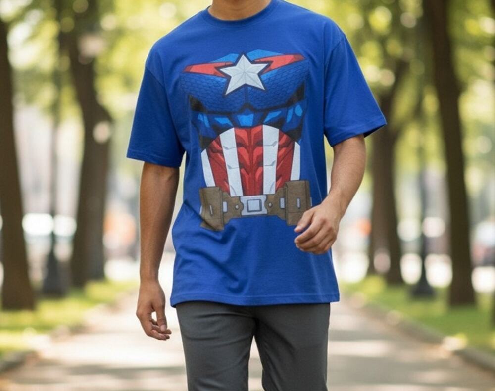 Captain America Marvel T-Shirt Men's Size Large Blue & Red by Hanes